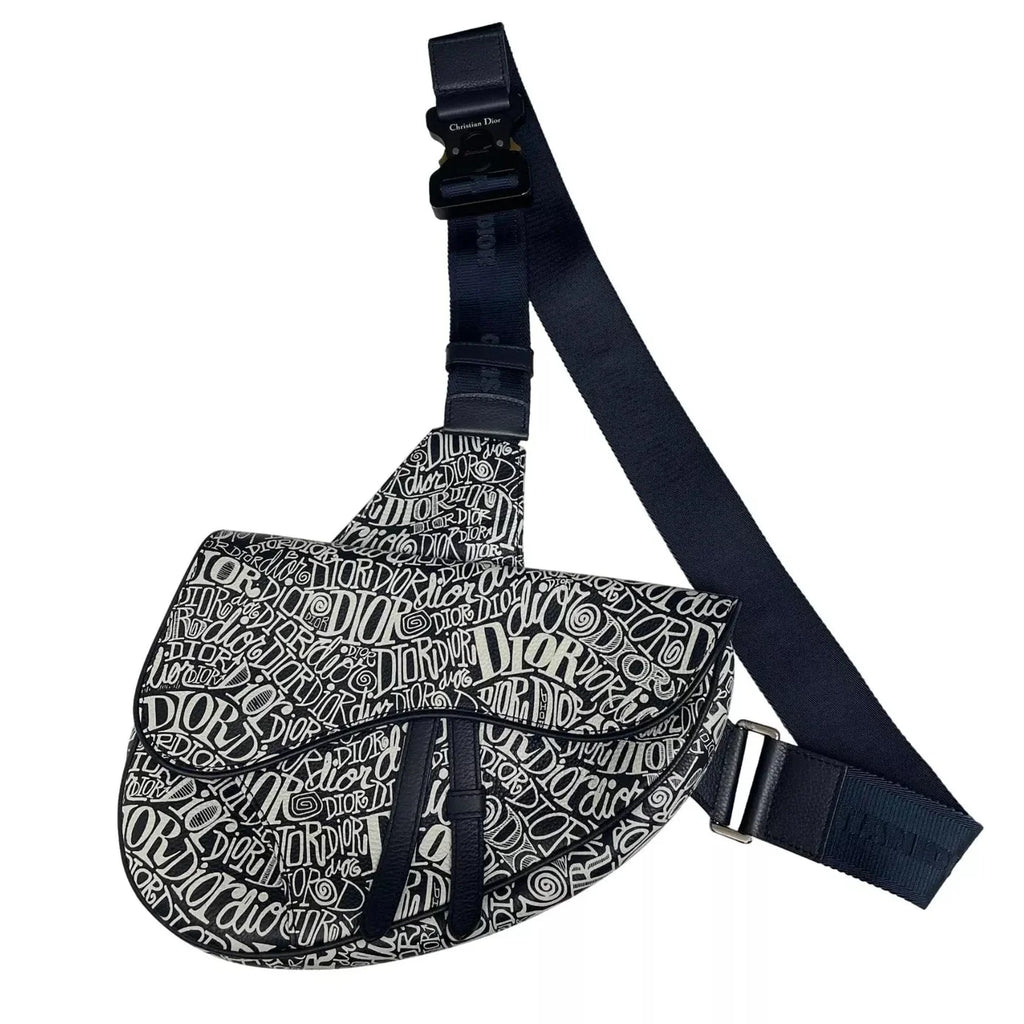 Dior x SHAWN STUSSY Grained Calfskin Saddle Bag - Navy Blue