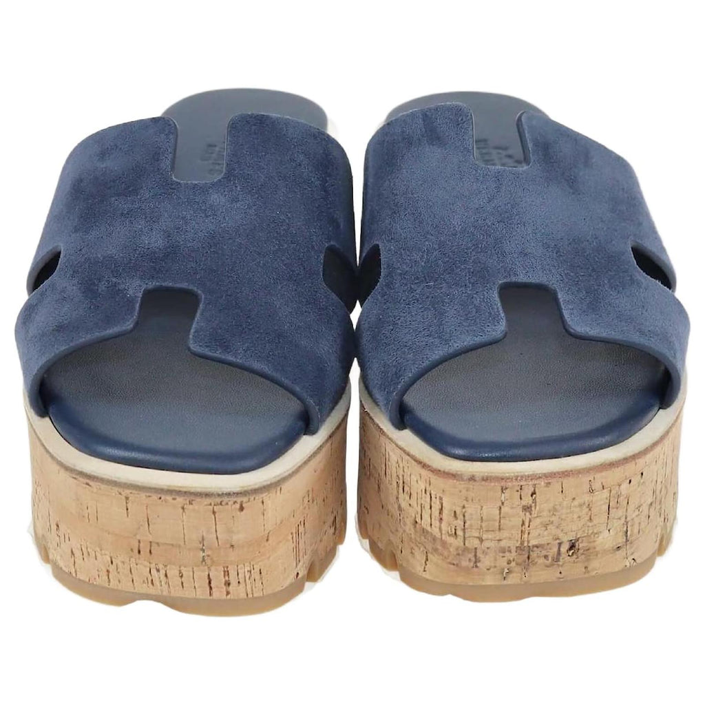 Hermes Eze 30 Suede Sandals - Navy Blue